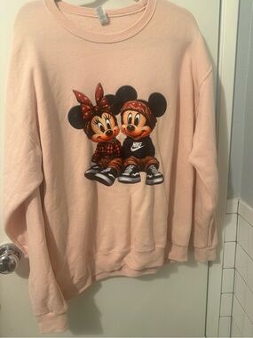 Jerzees Light Pink Mickey & Minnie Graphic Crewneck Sweatshirt
